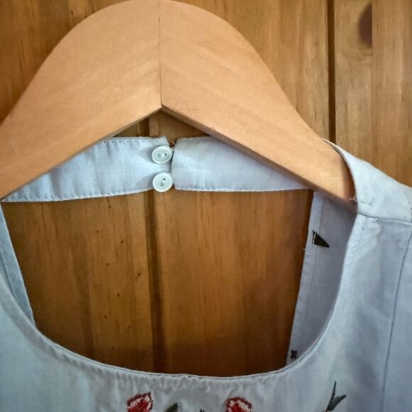 Zara Lightweight Cotton Floral Embroidered/Beaded Ruffle Top in Light Blue - Picture 5 of 9